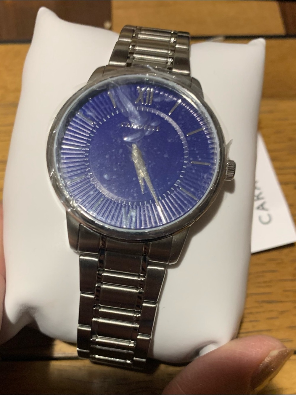 CARAVELLE Men's Silver Stainless Steel Watch with Blue Dial